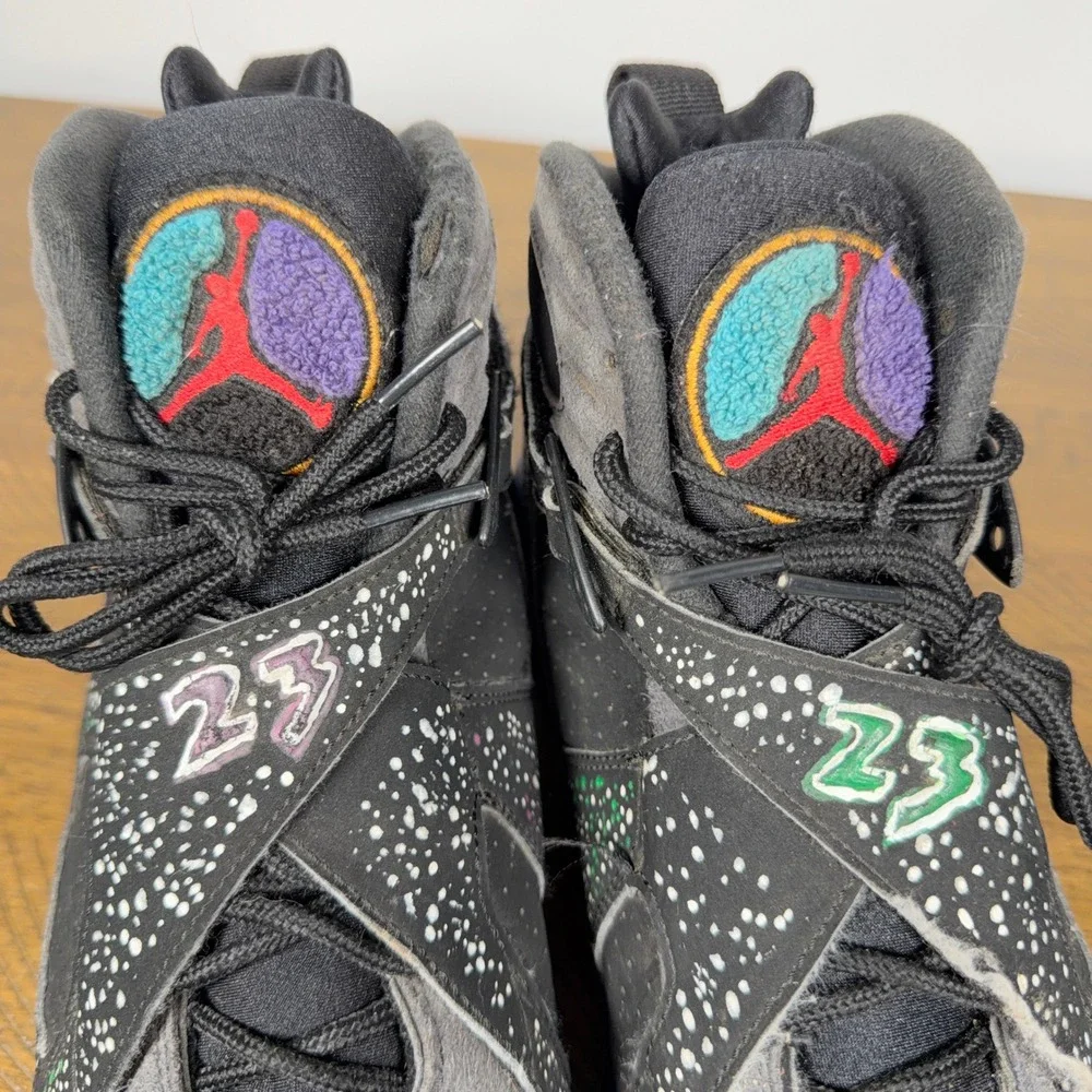 Air Jordan 8 Retro Sneakers Mens 9 Black Aqua Retro High Top Basketball Shoes